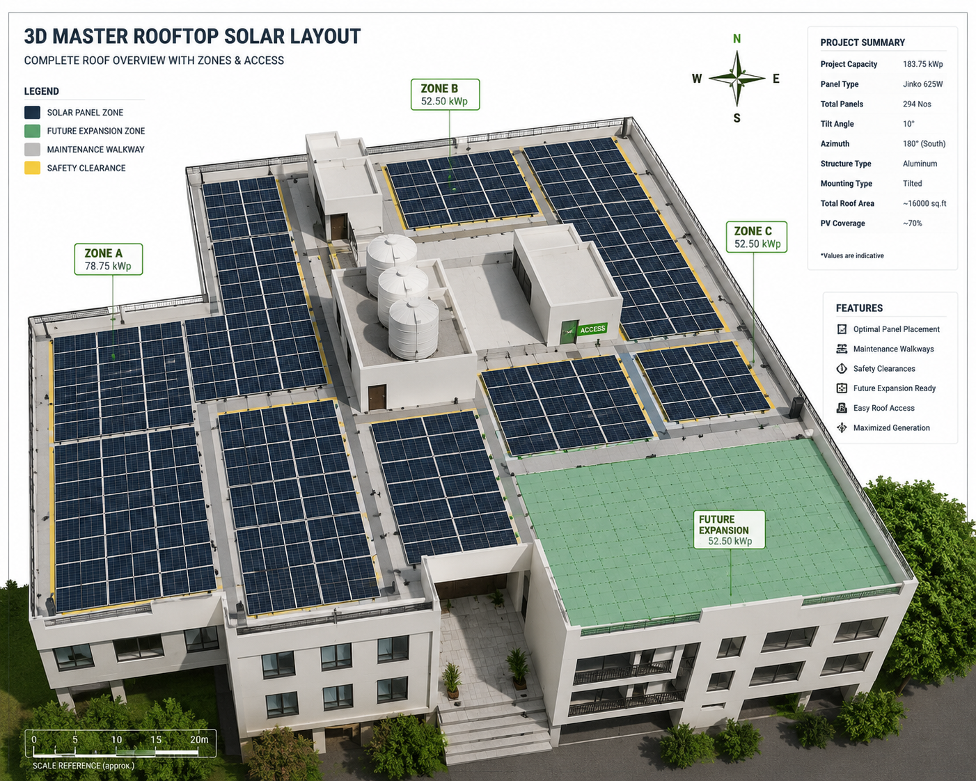 Large industrial rooftop solar installation for CAPEX and OPEX investment planning — Frostec Solar Powers